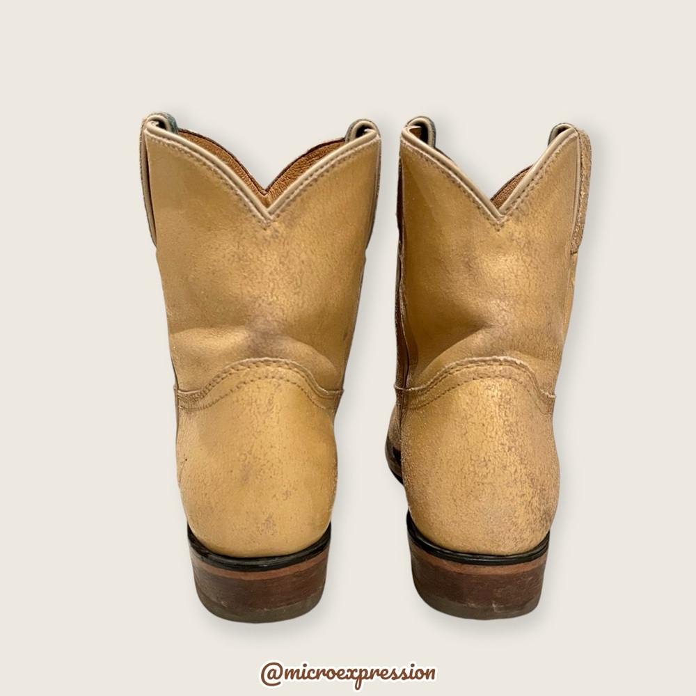 $379 Frye Billy Pull On Sunflower Tan/Beige Crackled Leather Cowboy Short Boot - Picture 12 of 16